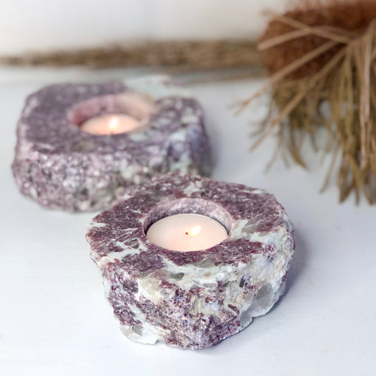 Lepidolite crystal raw + polished candle holder