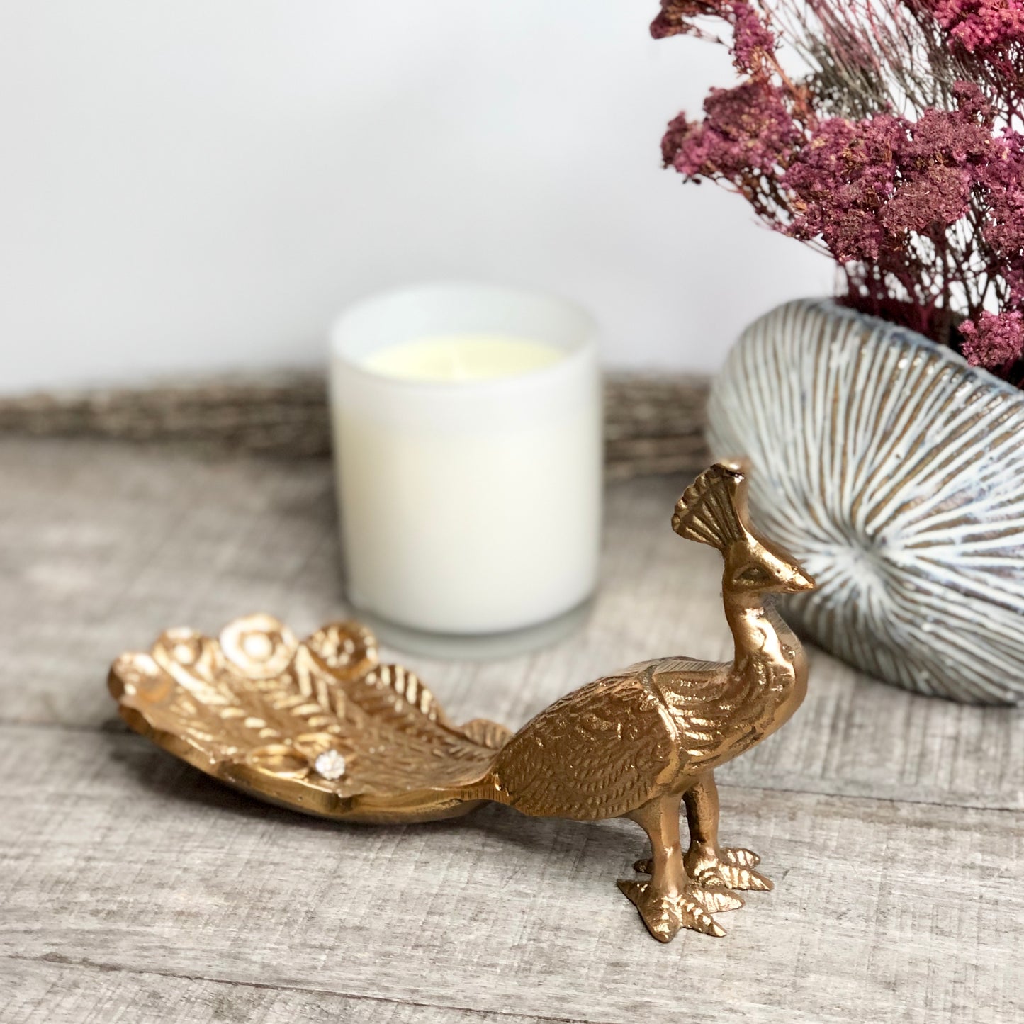 Peacock bird brass trinket tray