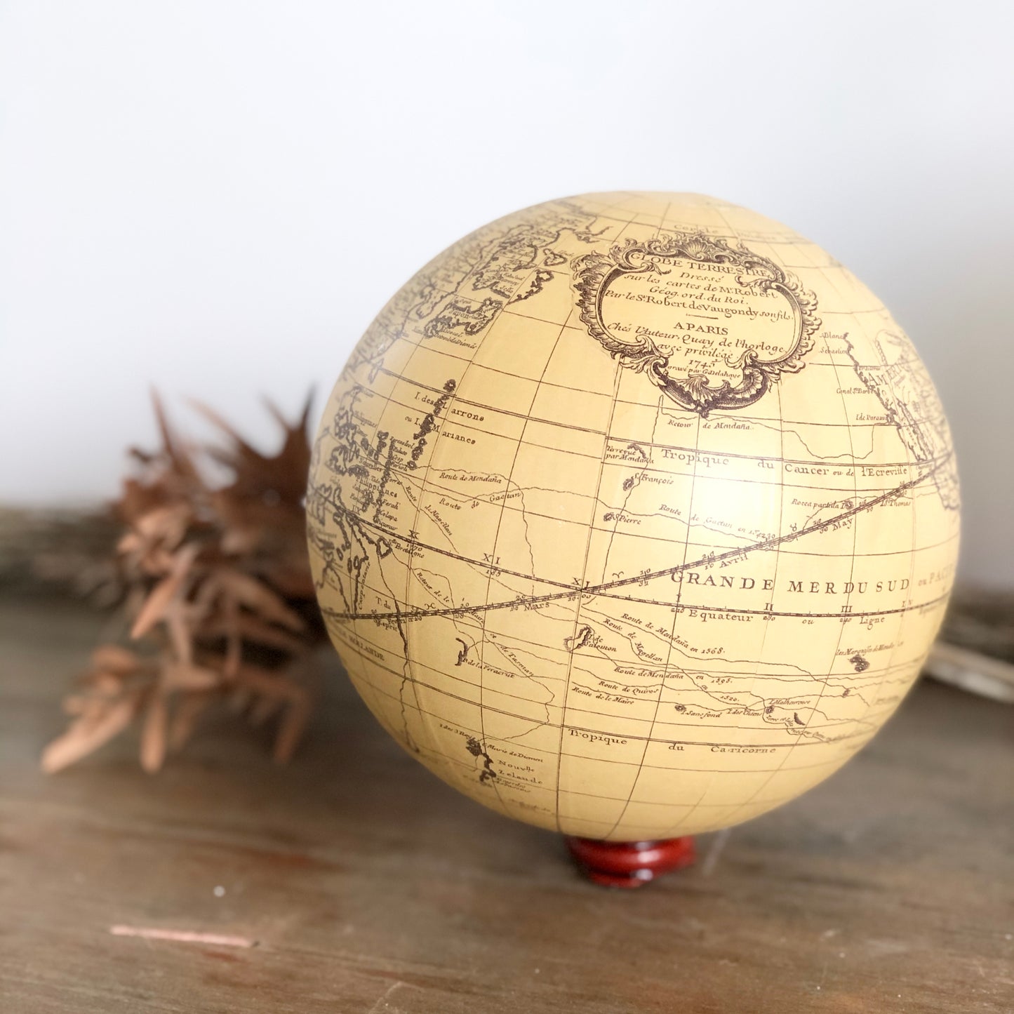 Antique world map globe sphere ivory