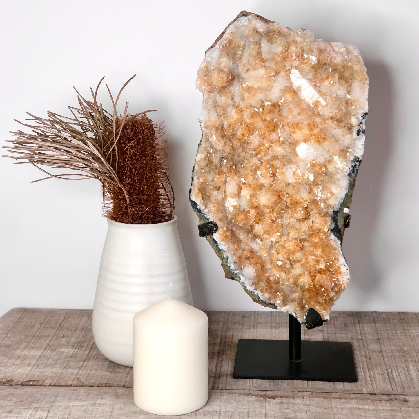 Citrine crystal cluster with black stand XL