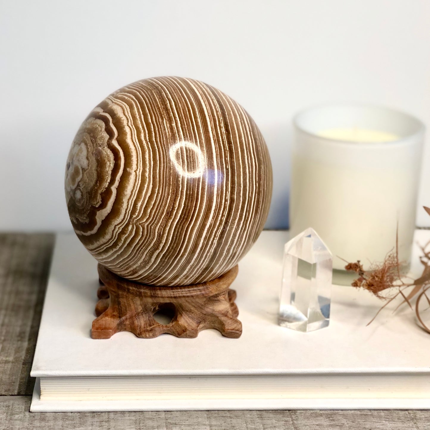 Aragonite crystal sphere with stand 2kg
