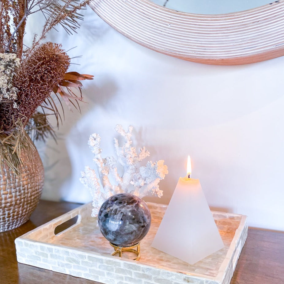 Pyramid crystal candle hand dipped unscented non toxic wax