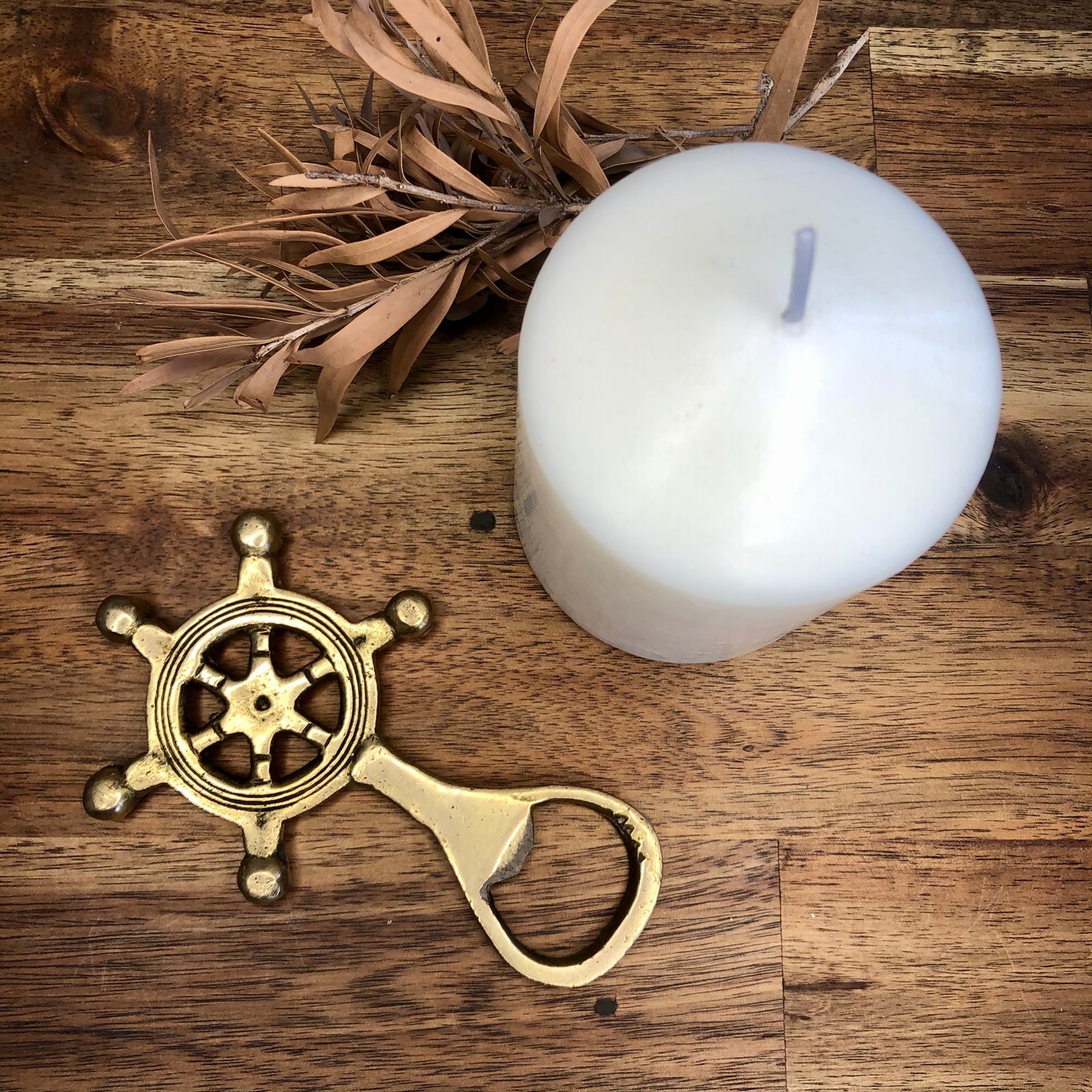 Sailing ship wheel brass bottle opener