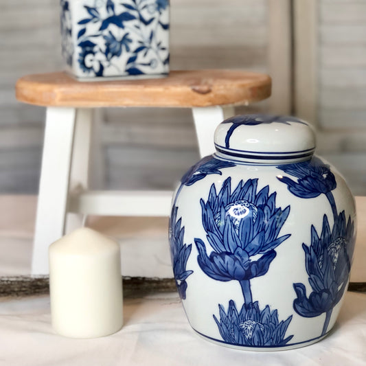 Blue + white floral ginger jar