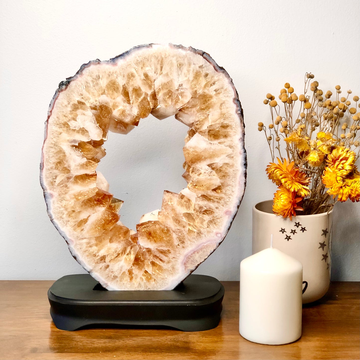 Citrine A grade geode crystal with black display stand 3.7kg XL