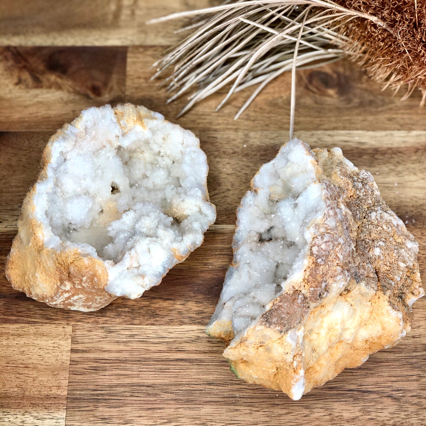 Clear quartz crystal geode cave pair L 980g