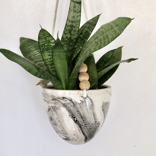 Marbled ink ceramic hanging pot
