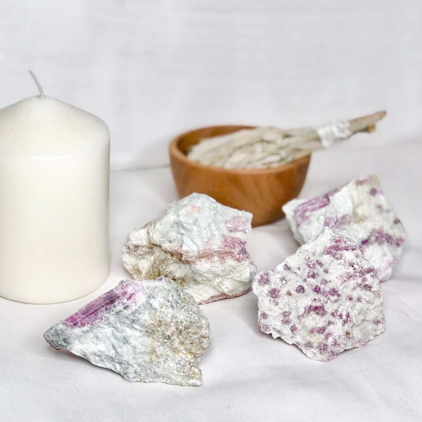 Pink Tourmaline, Aquamarine + Mica rough crystal stone