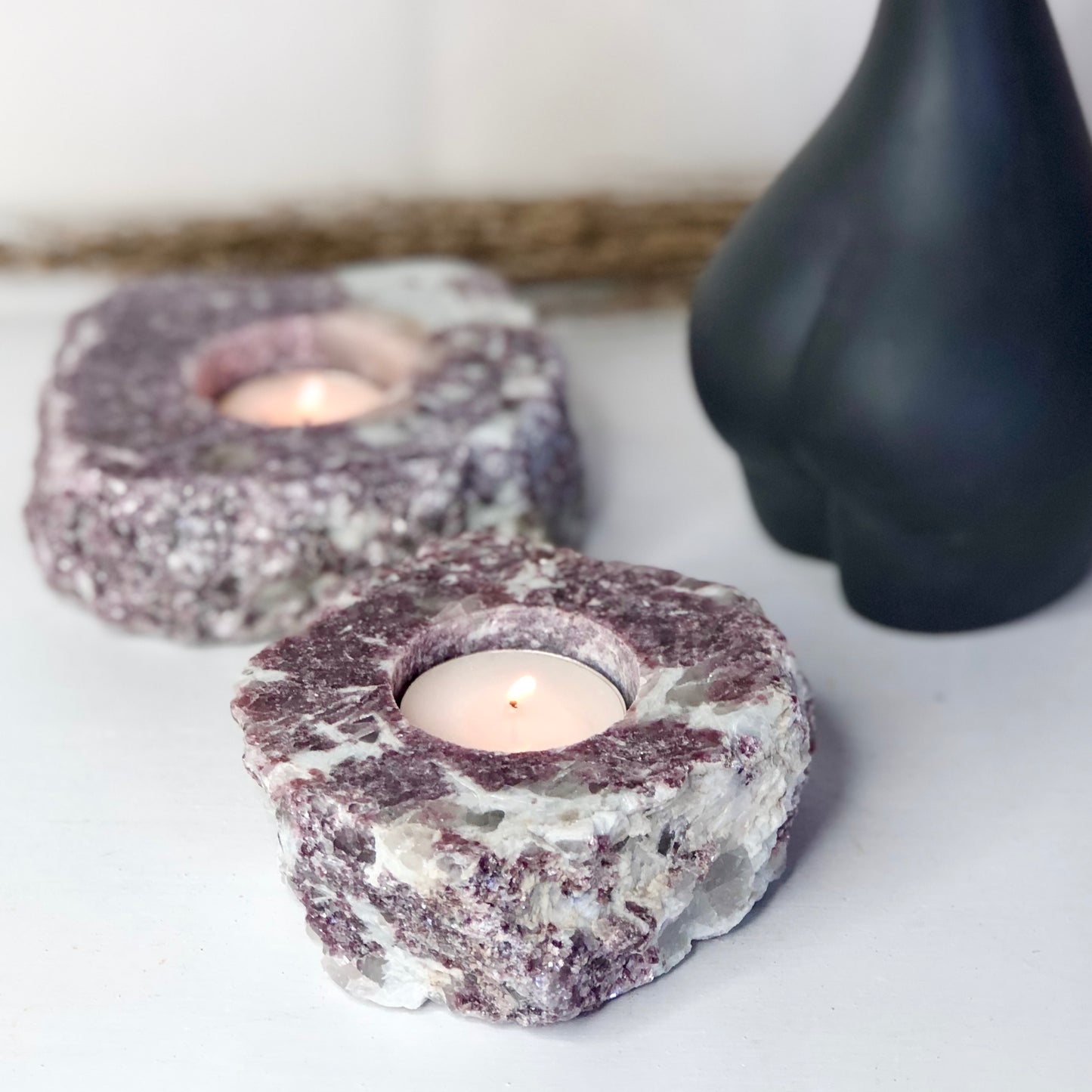 Lepidolite crystal raw + polished candle holder