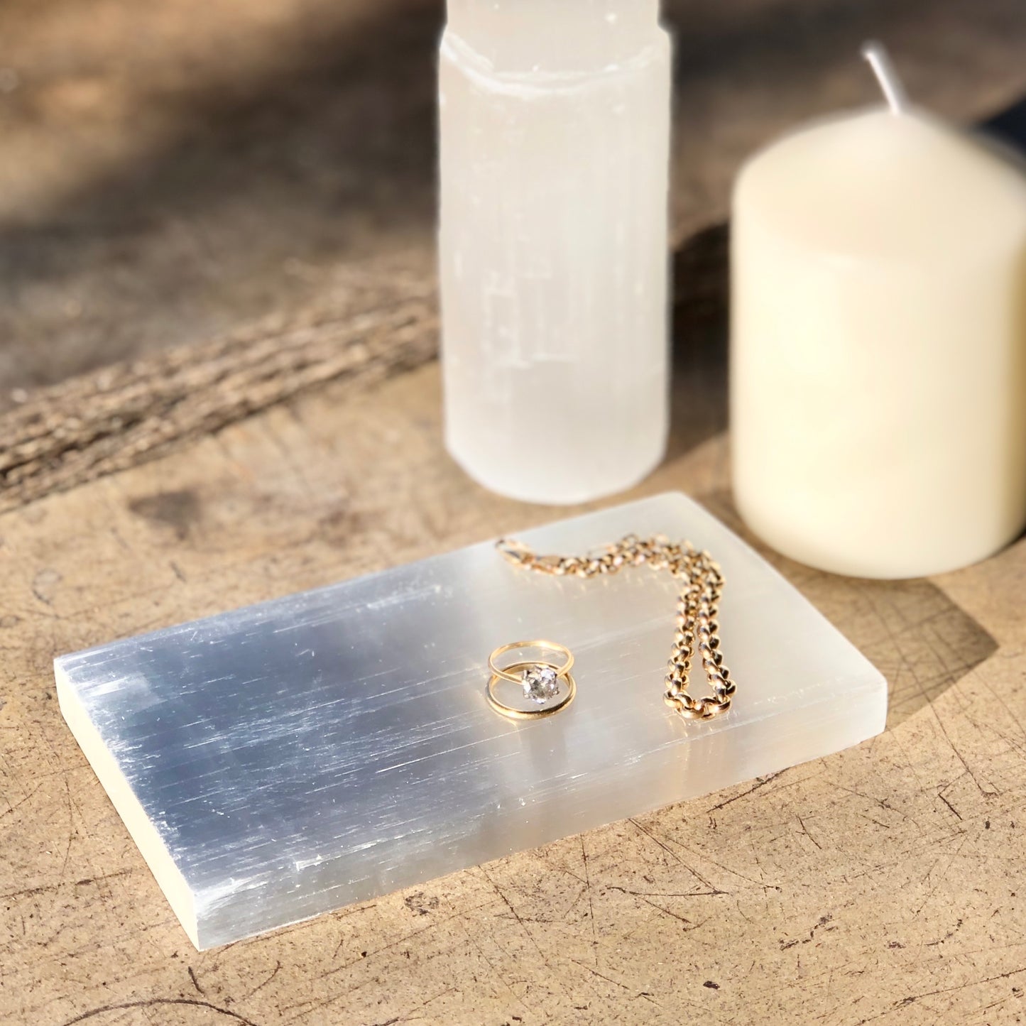 Selenite crystal charging plate polished slab