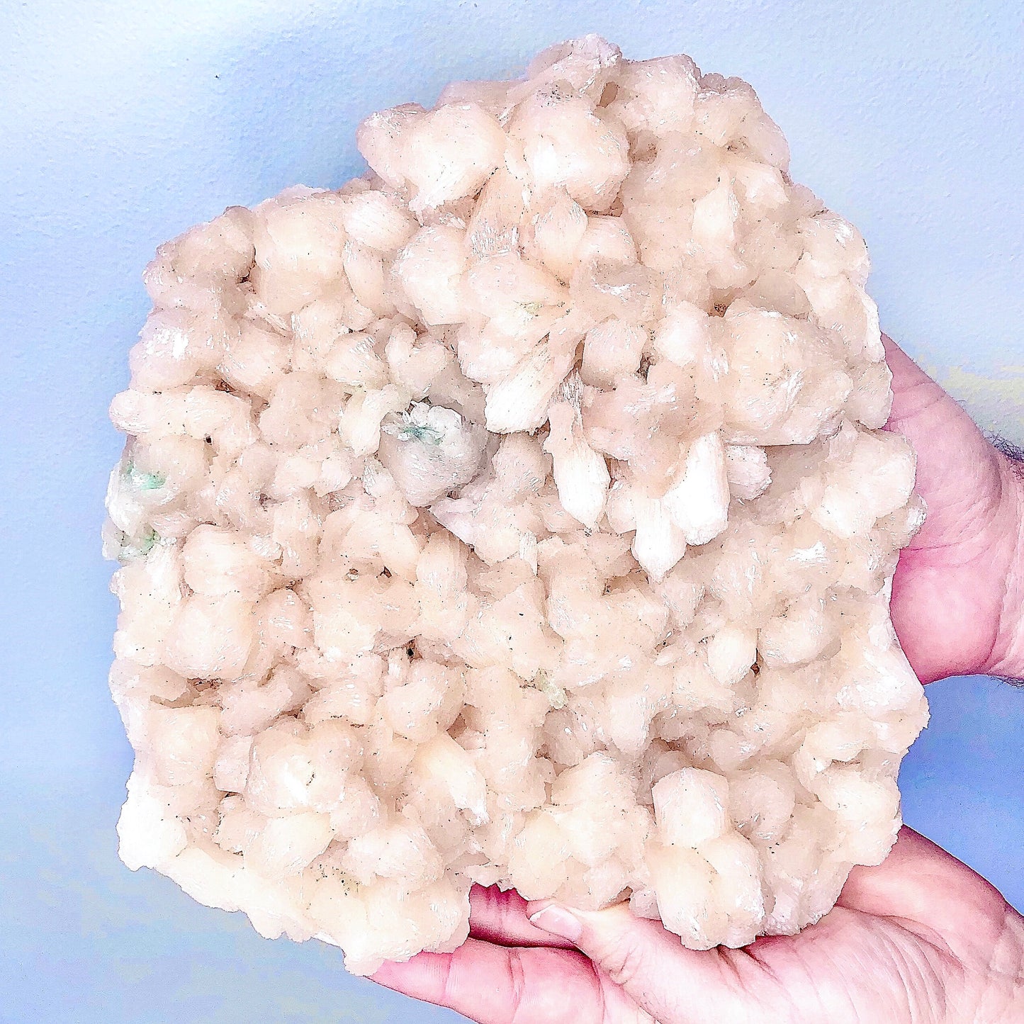 Peach stilbite + green Apophyllite crystal cluster XL