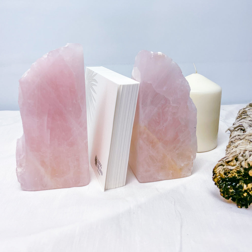 Rose quartz A grade crystal raw + polished bookends 1.3kg