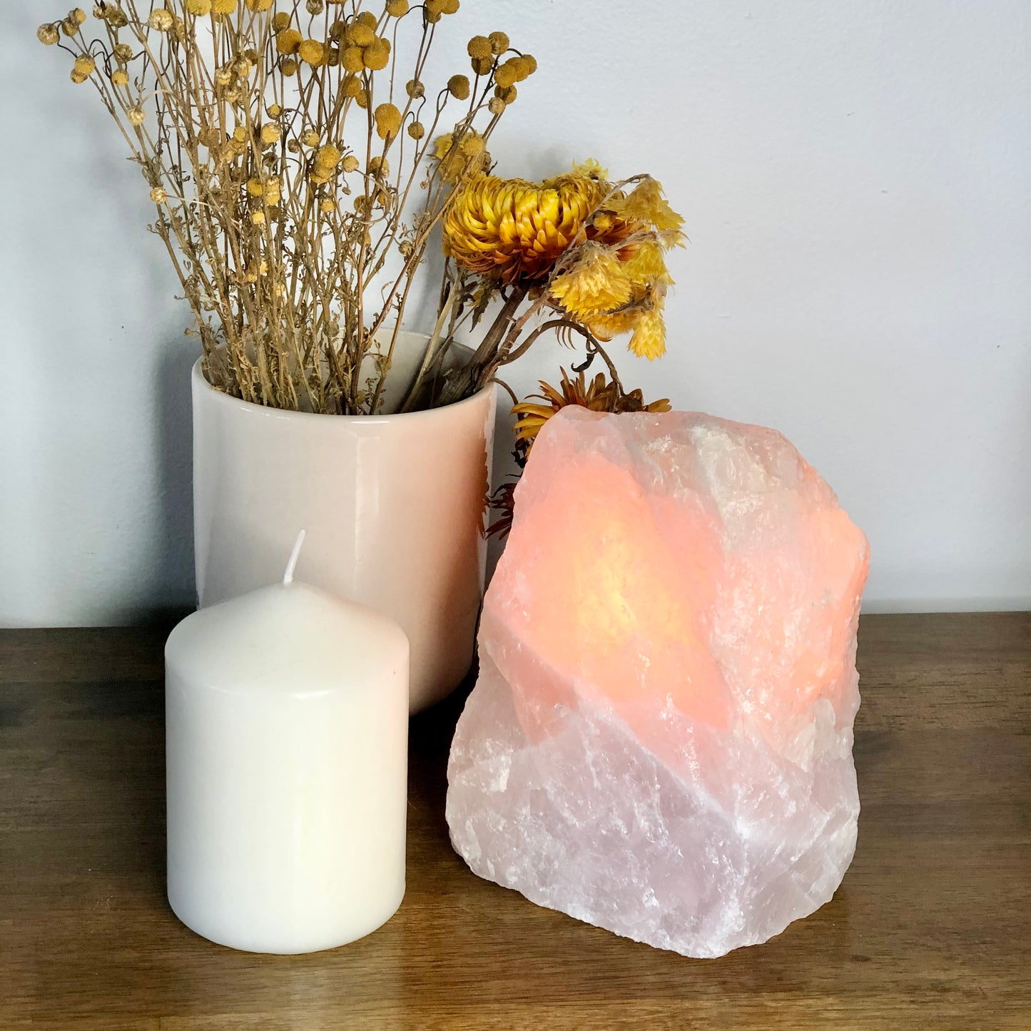 Rose quartz crystal lamp raw rock