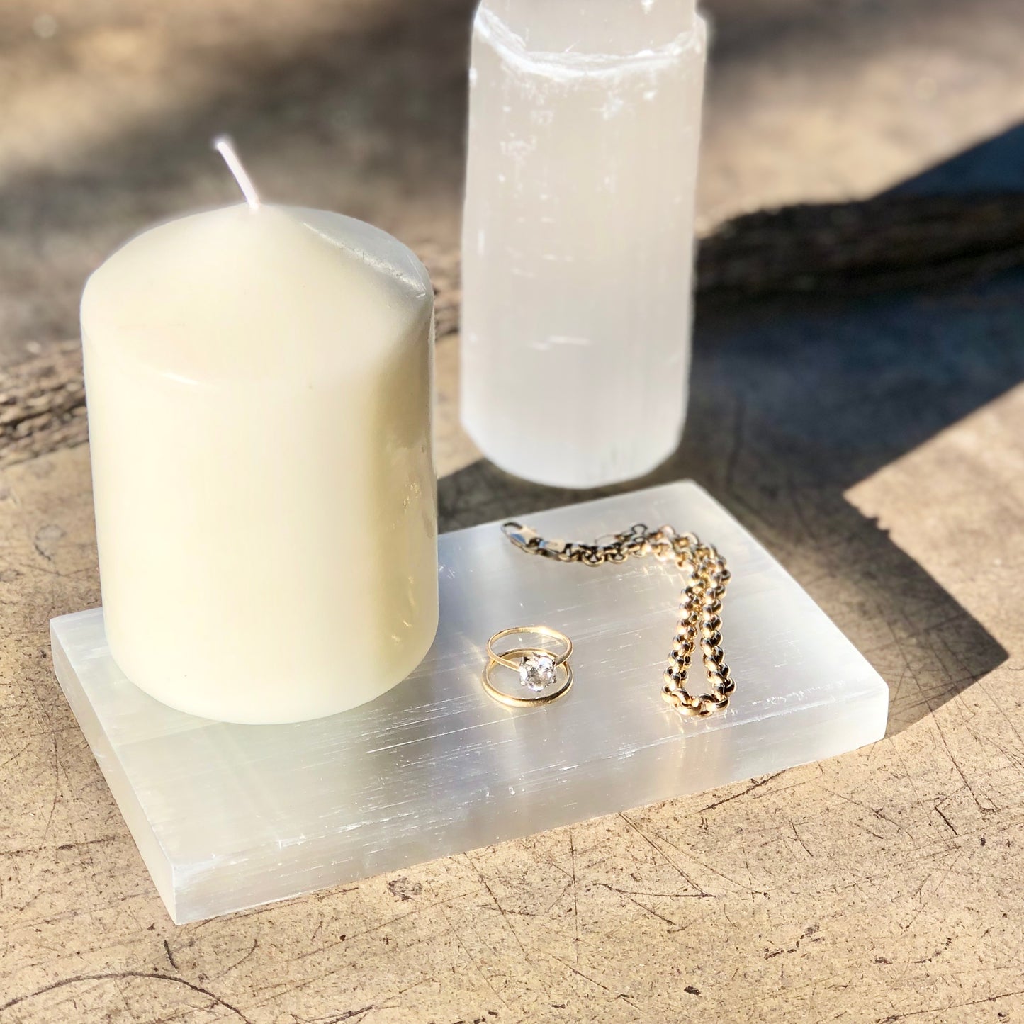Selenite crystal charging plate polished slab