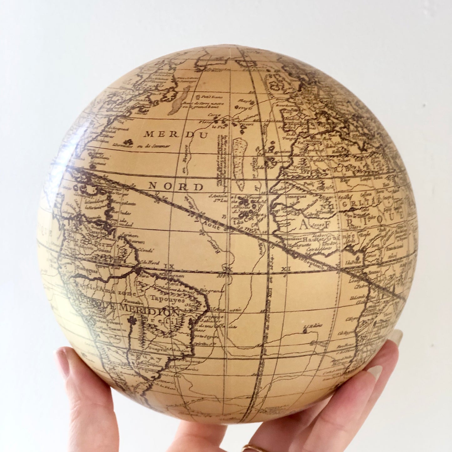 Antique world map globe sphere ivory