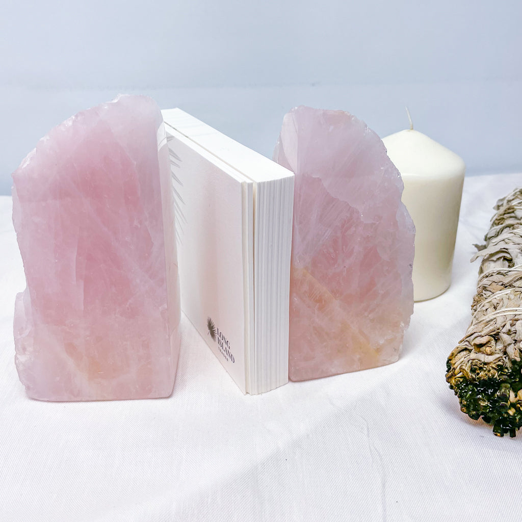 Rose quartz A grade crystal raw + polished bookends 1.3kg