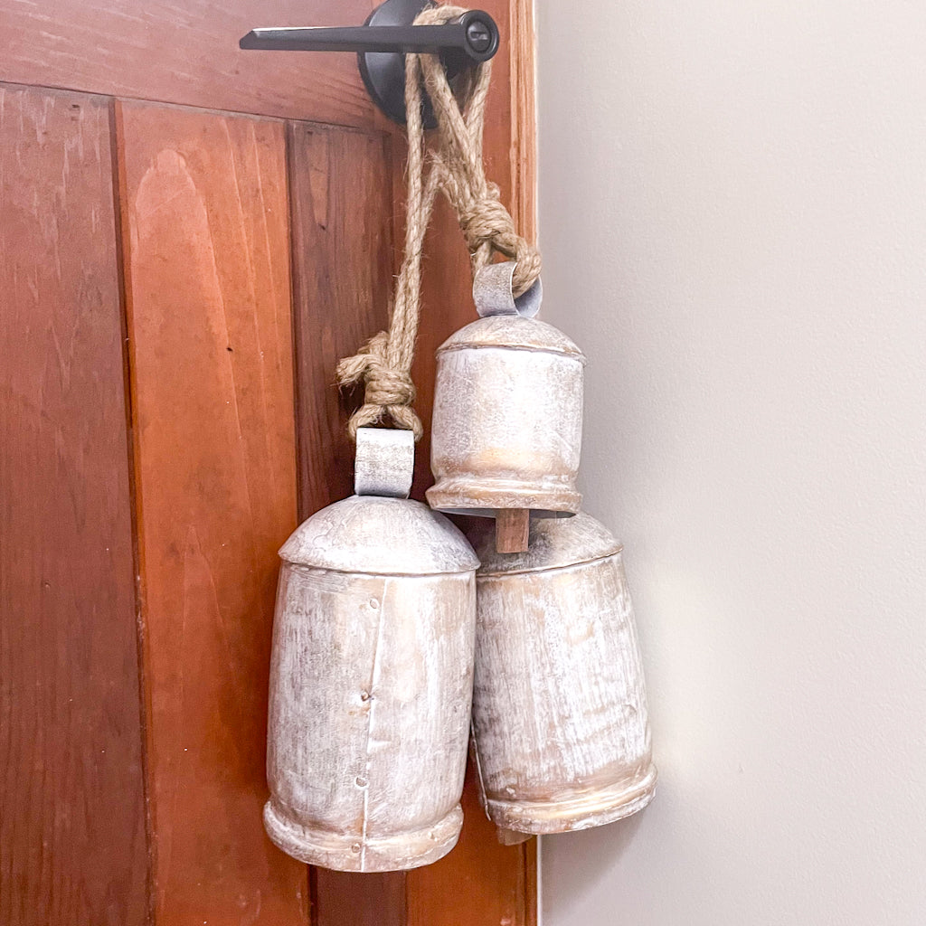 Cow bell in white washed brass (white gold Christmas bell)