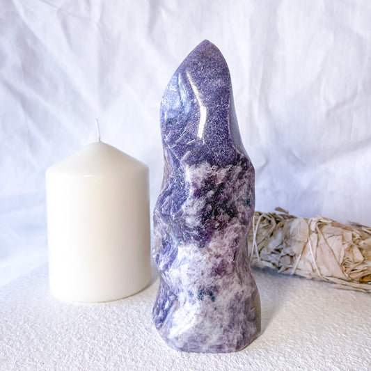 Lepidolite crystal flame statue 15cm