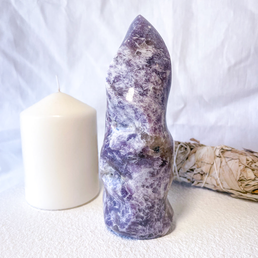 Lepidolite crystal flame statue 15cm