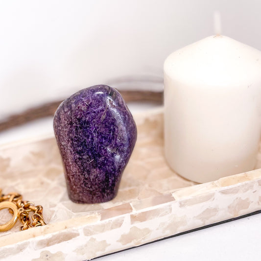 Charoite crystal freeform statue