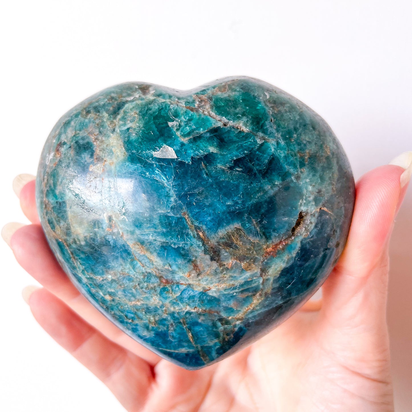 Apatite heart shaped crystal with stand