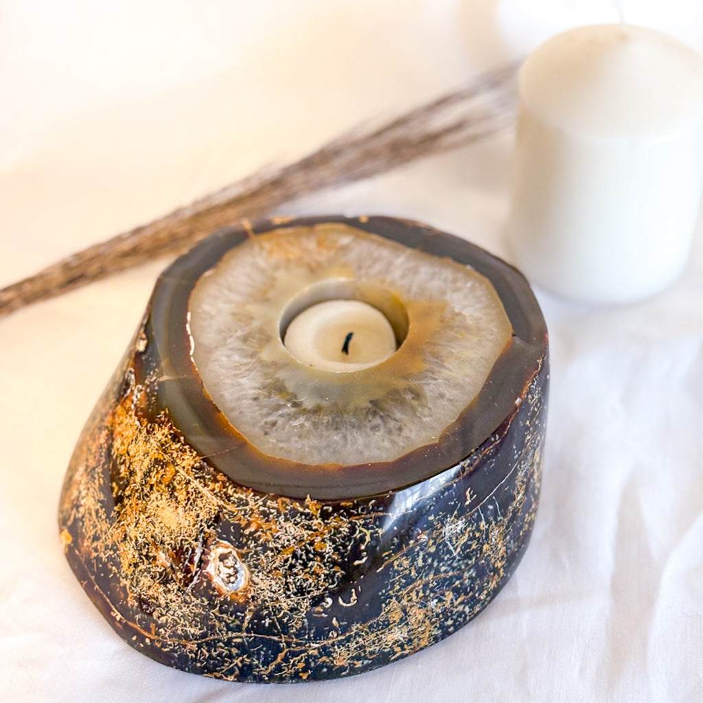 Natural agate crystal slab candle holder 2.35kg