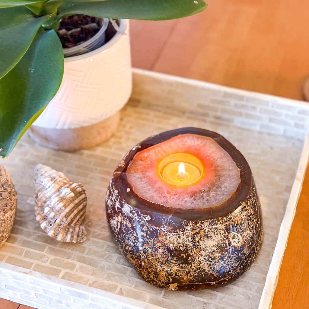 Natural agate crystal slab candle holder 2.35kg