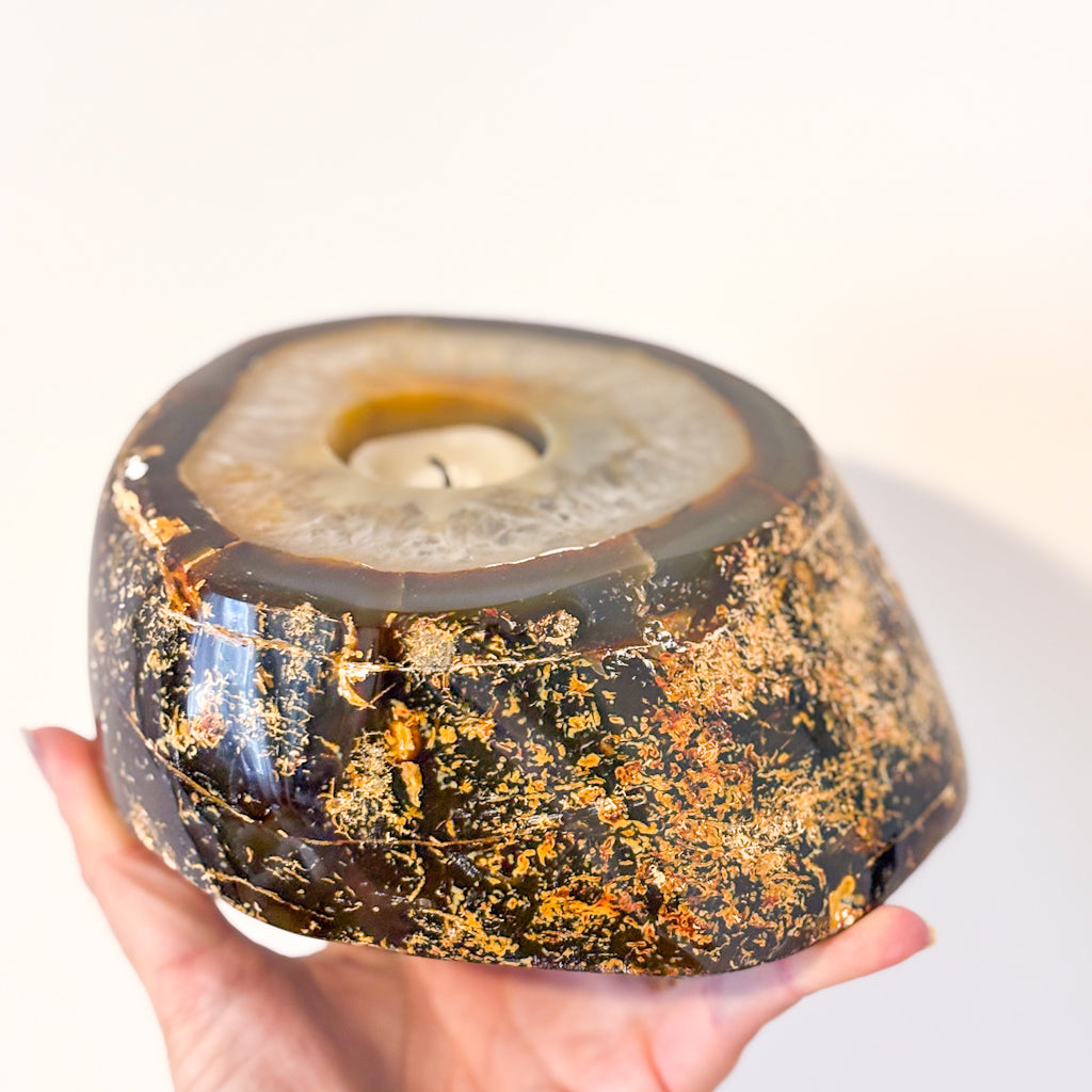 Natural agate crystal slab candle holder 2.35kg