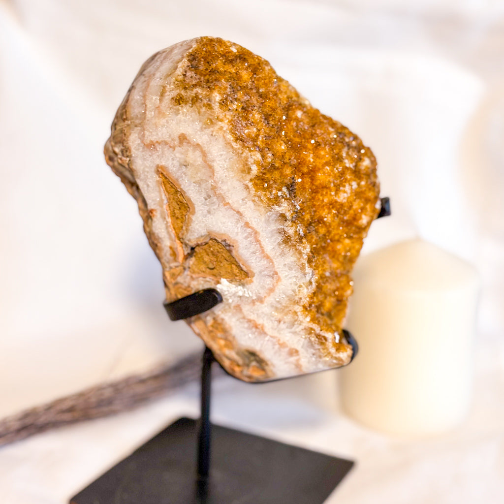 Citrine cluster crystal polished sides on metal stand 1.7kg