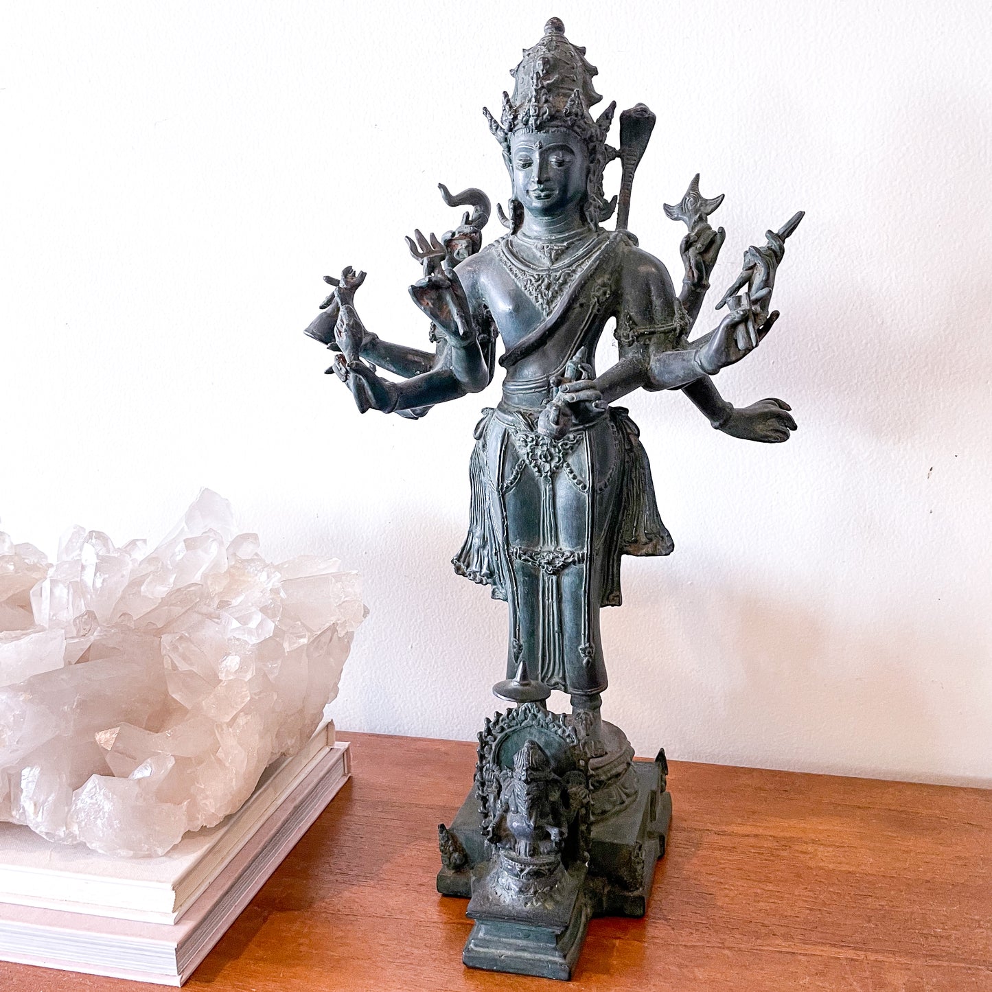 Antique lost wax verdigris brass Goddess Durga statue