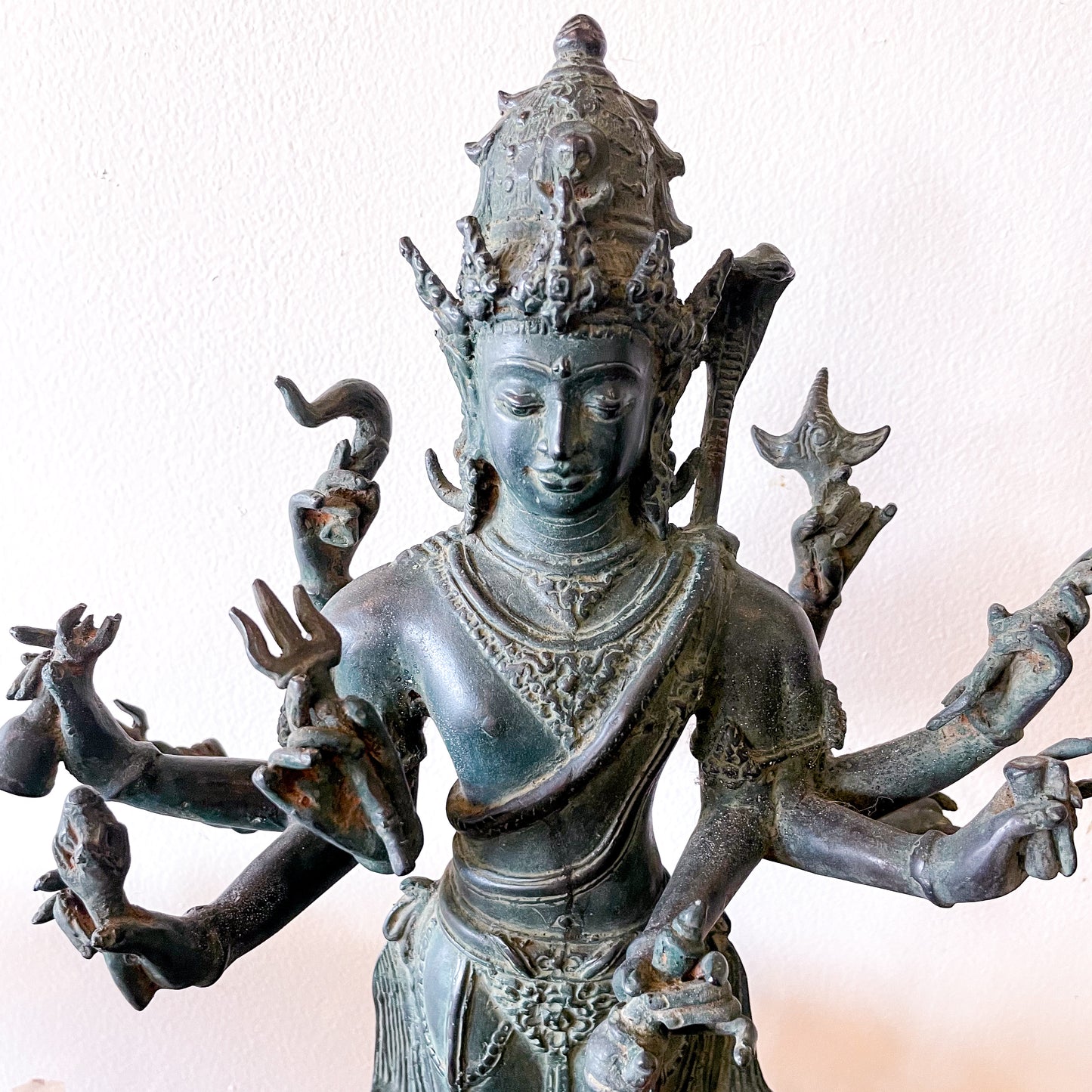 Antique lost wax verdigris brass Goddess Durga statue