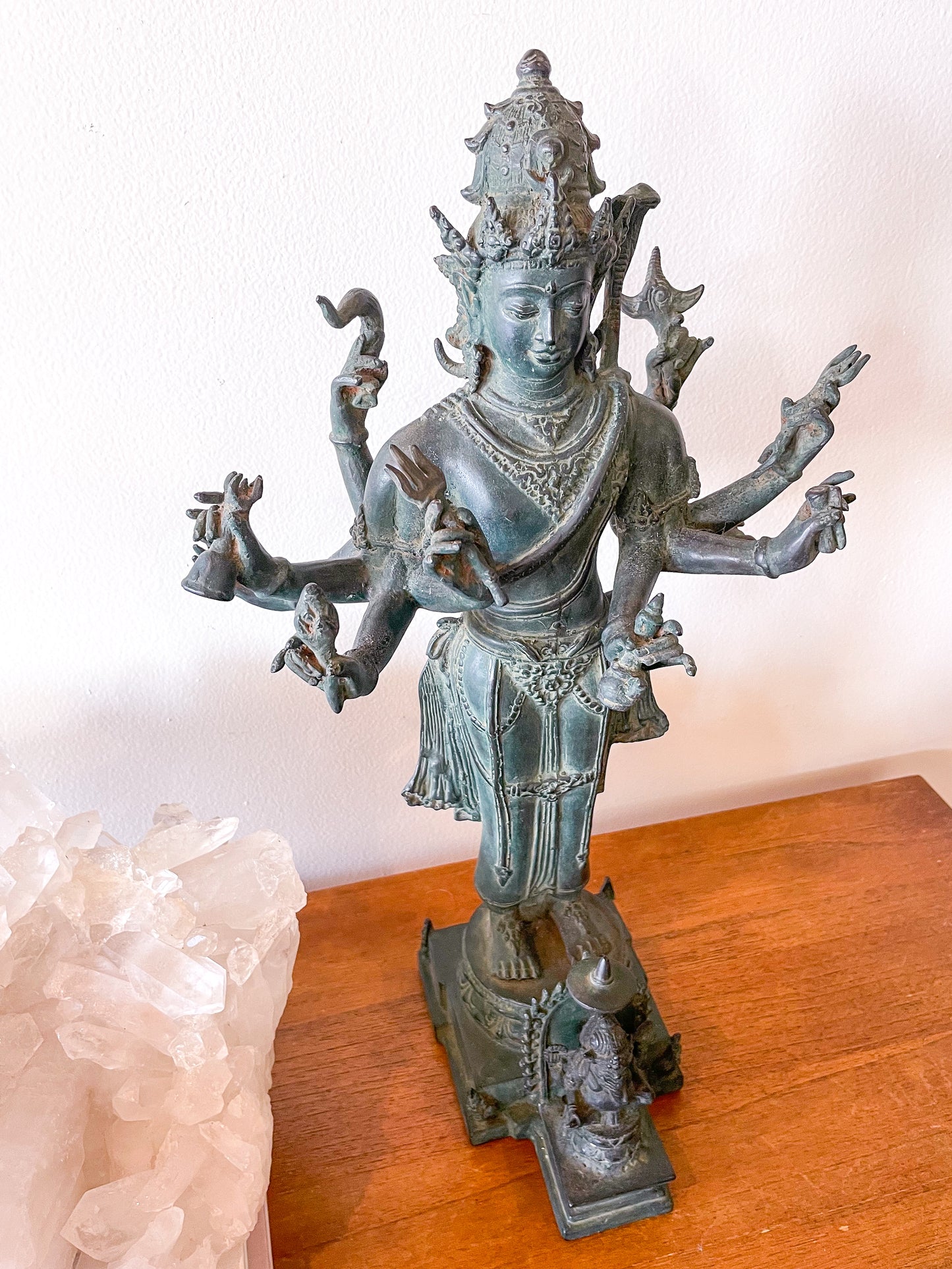 Antique lost wax verdigris brass Goddess Durga statue