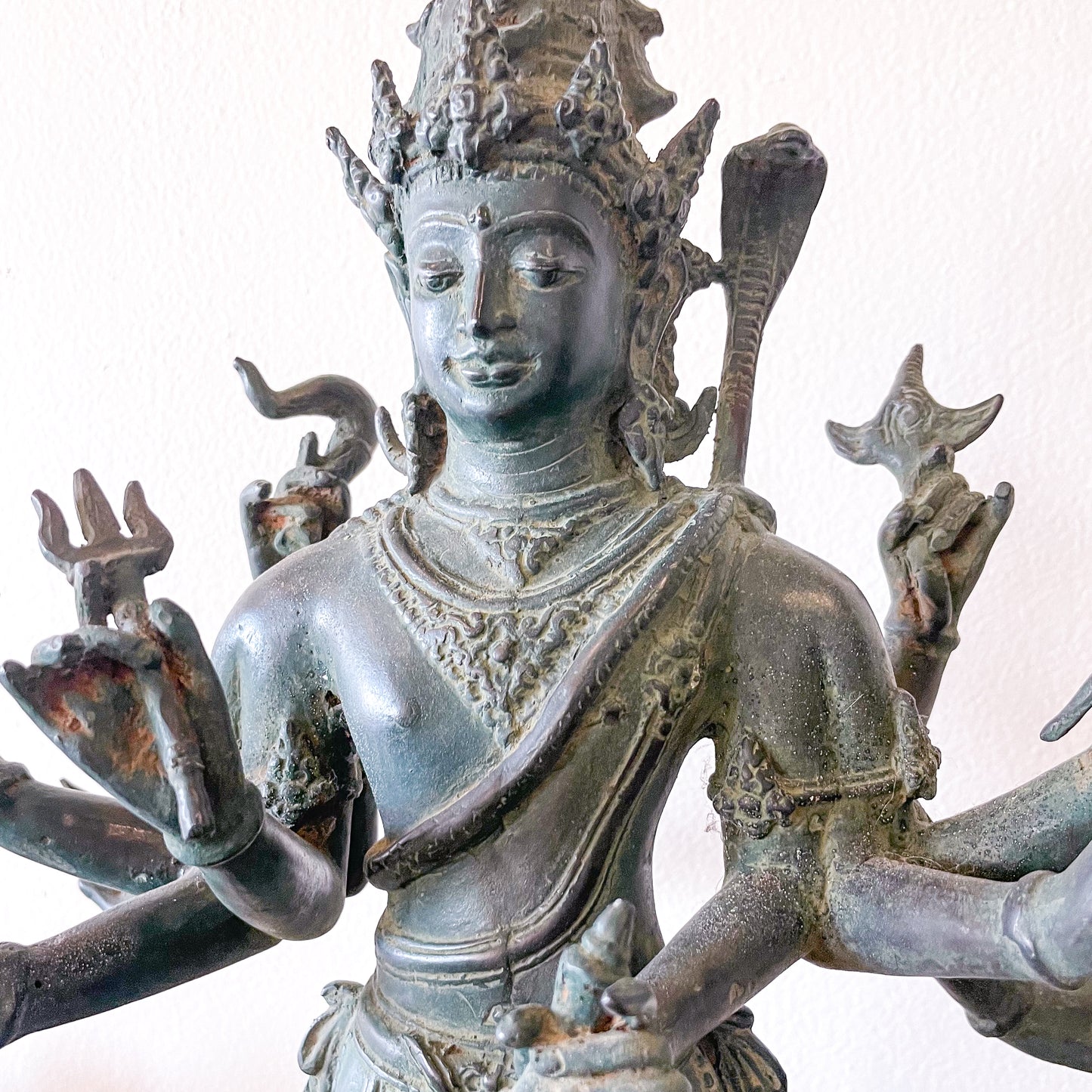 Antique lost wax verdigris brass Goddess Durga statue