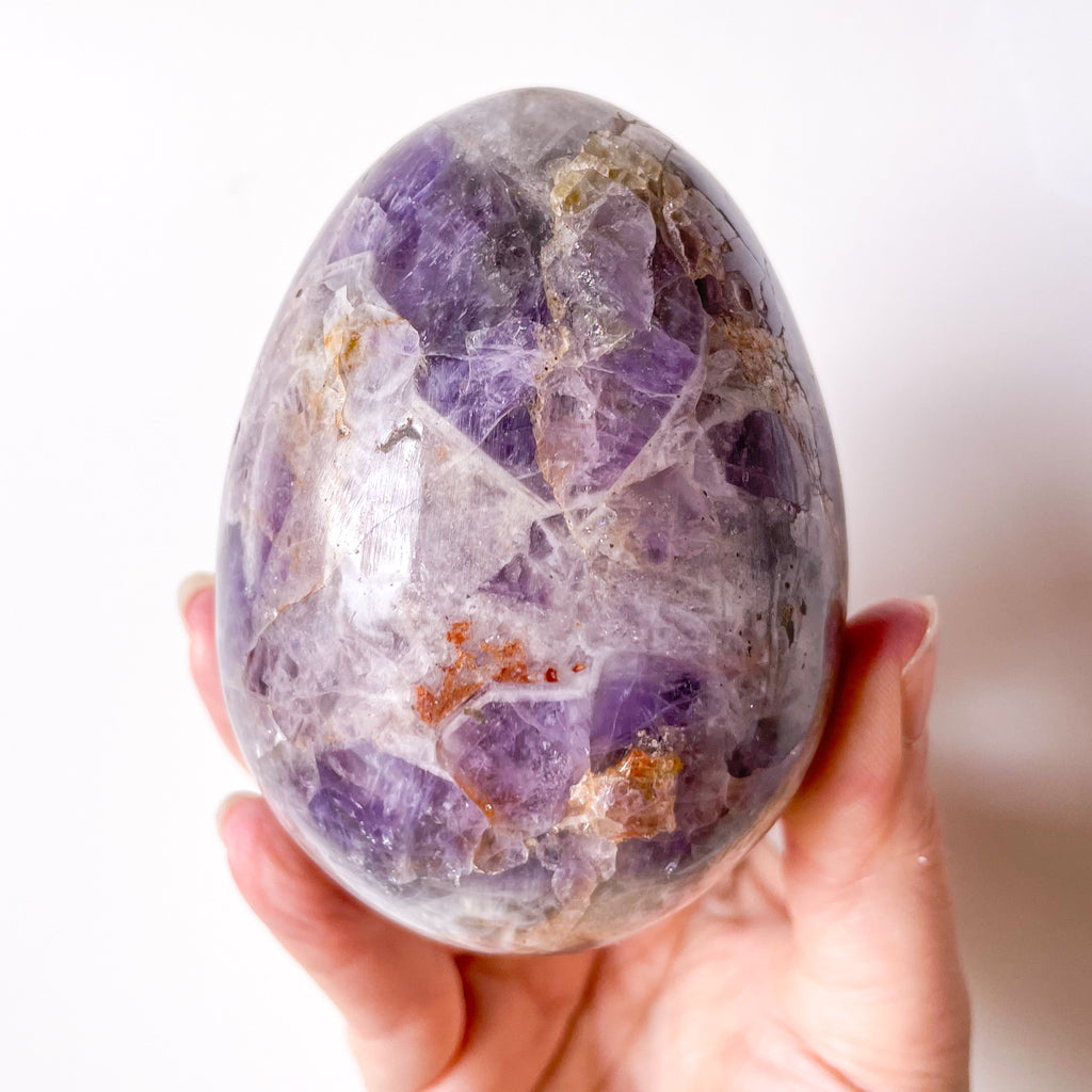 Amethyst + quartz crystal egg polished shape