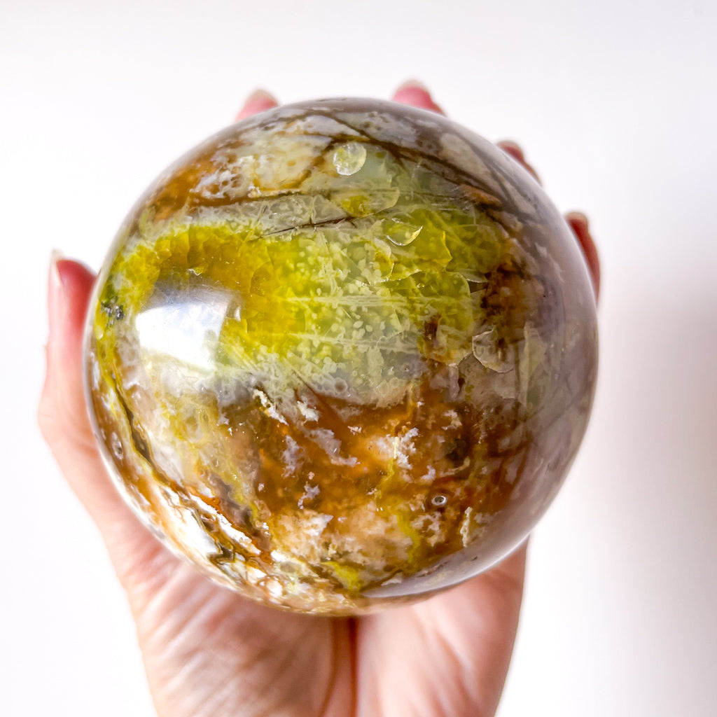 Green opal large crystal sphere