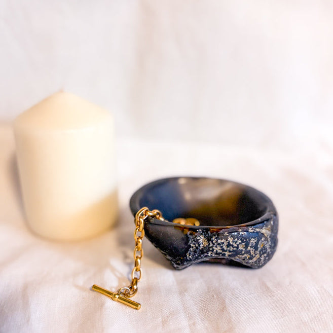 Natural black agate crystal slab bowl