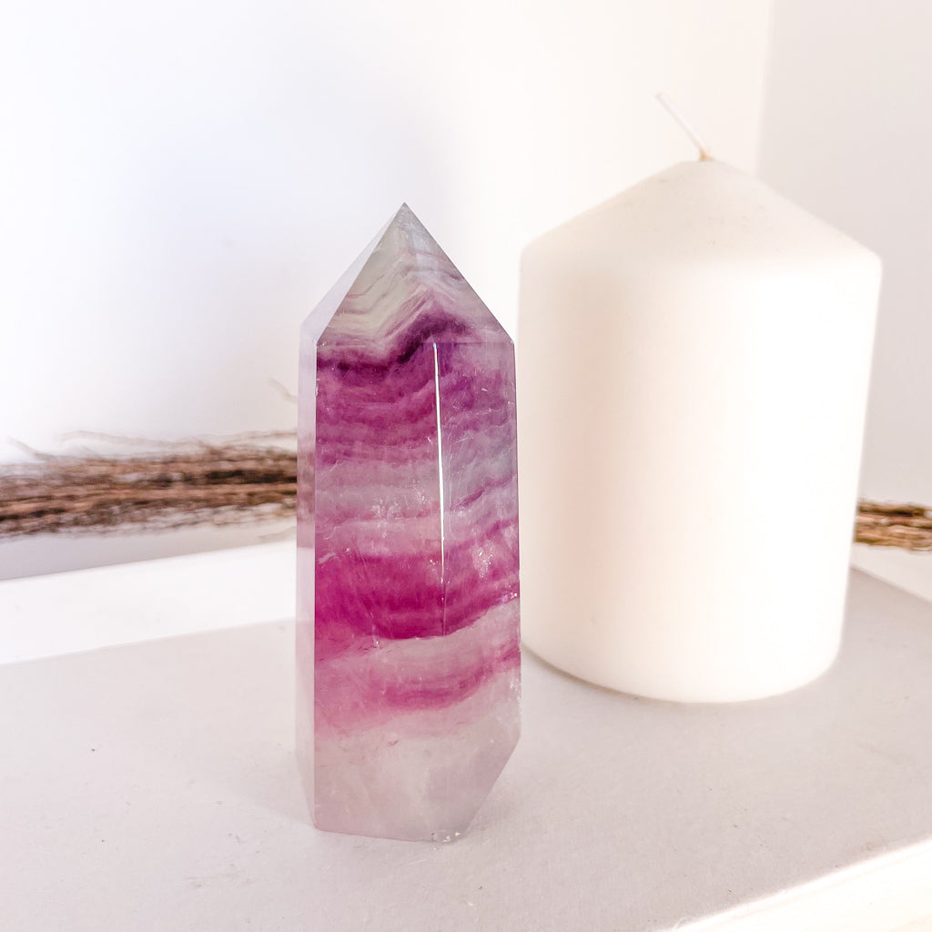 Fluorite purple rainbow crystal polished generator tower 200g