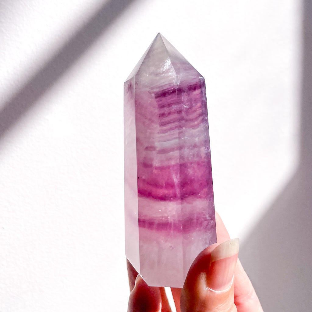 Fluorite purple rainbow crystal polished generator tower 200g