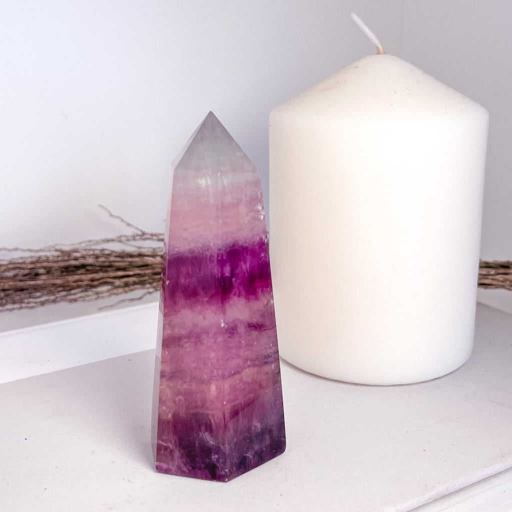 Fluorite purple rainbow crystal polished generator tower 140g