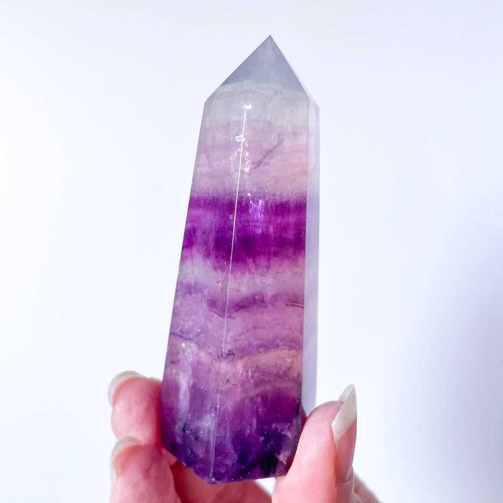 Fluorite purple rainbow crystal polished generator tower 140g