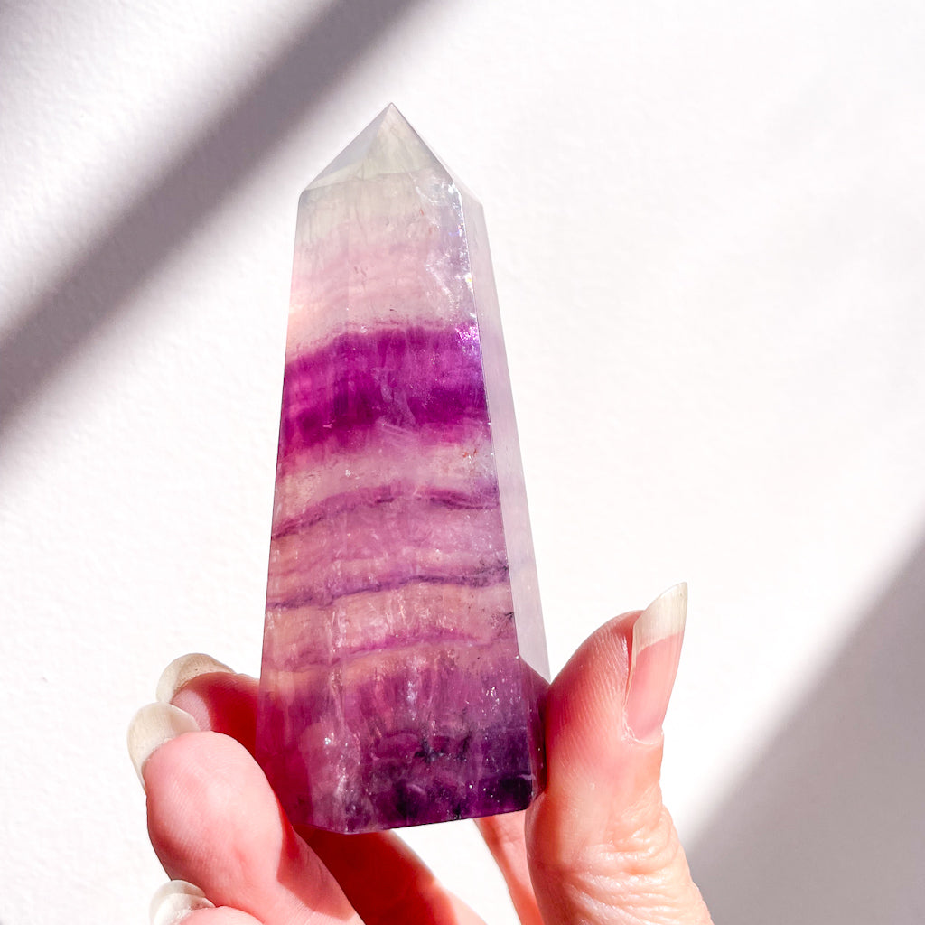 Fluorite purple rainbow crystal polished generator tower 140g