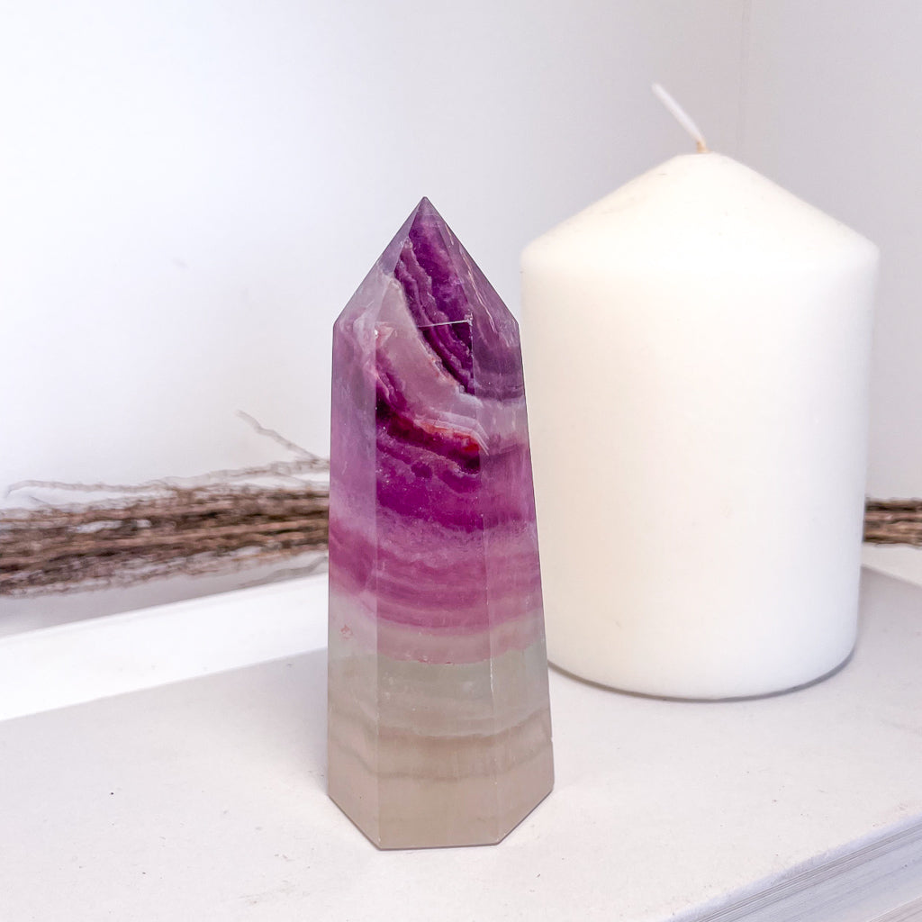 Fluorite purple rainbow crystal polished generator tower 160g