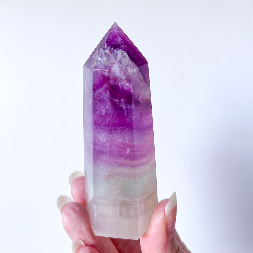 Fluorite purple rainbow crystal polished generator tower 160g