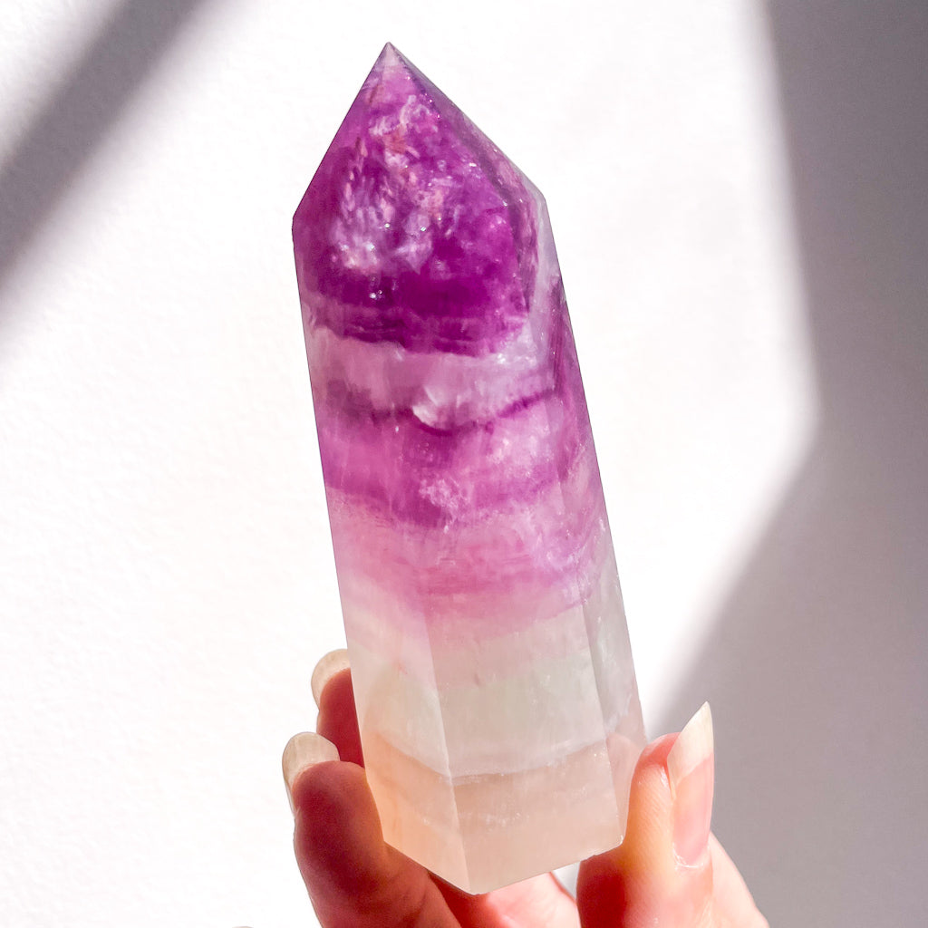 Fluorite purple rainbow crystal polished generator tower 160g