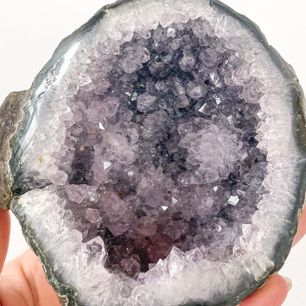 Amethyst stalactite polished edge crystal geode egg cluster