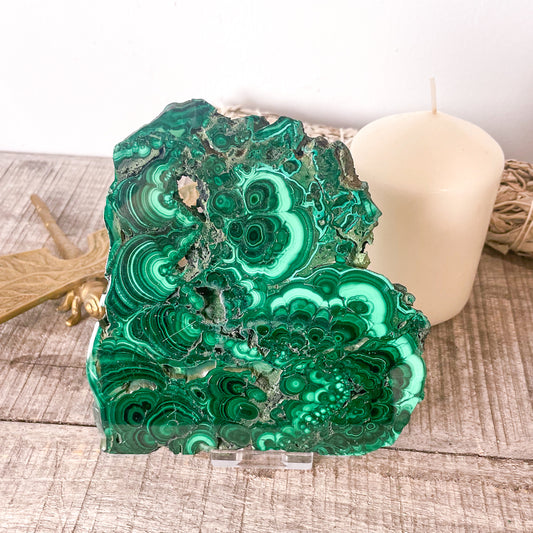 Malachite crystal slab tray