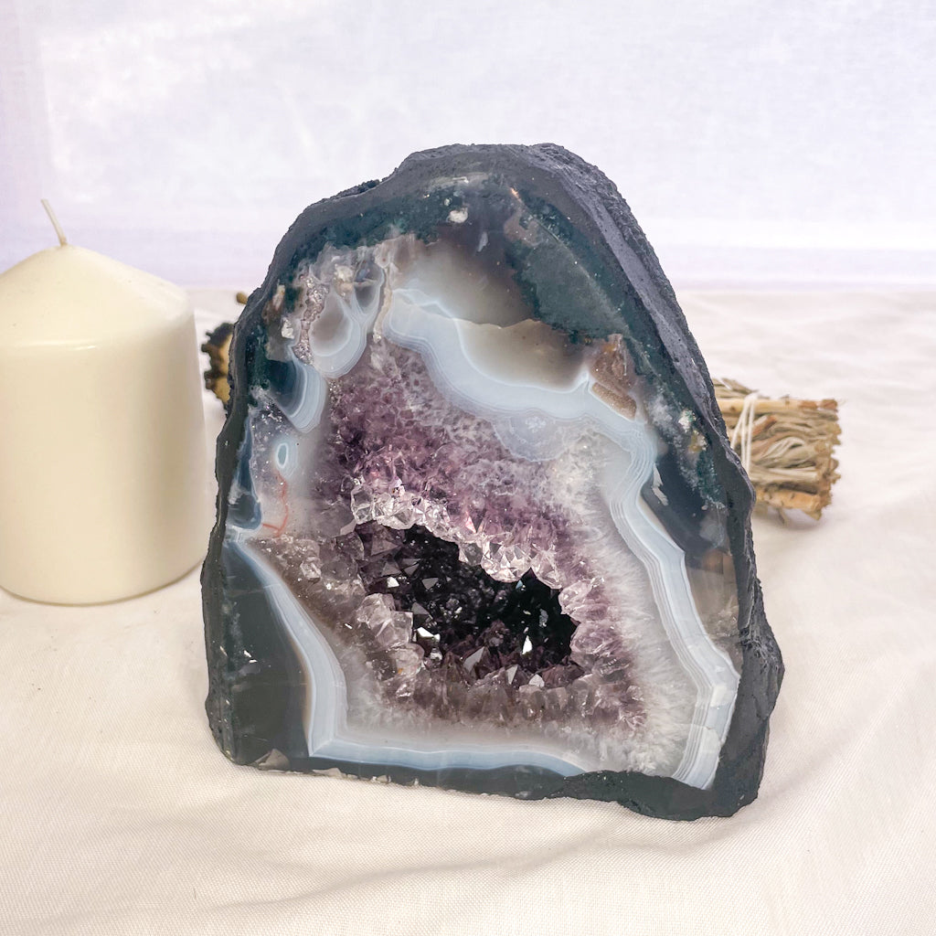 Amethyst + Blue Lace agate crystal geode cave cathedral 2.7kg