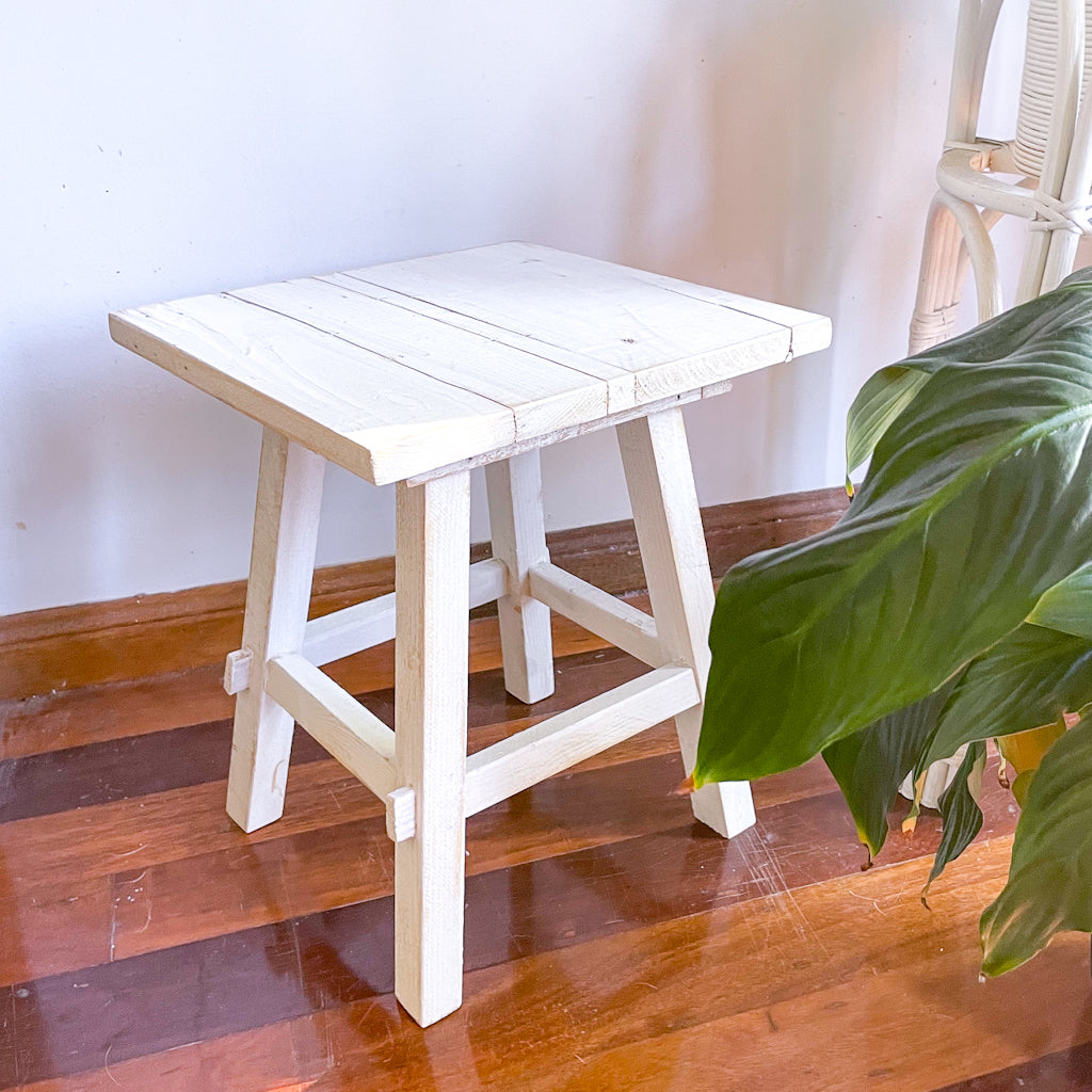 White wash wood stool / display table 35cm