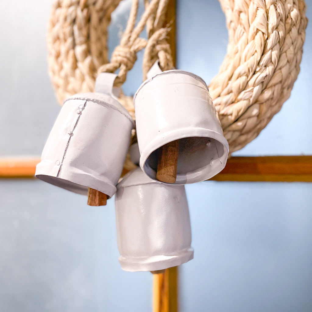 Set of 3 cow bells in white
