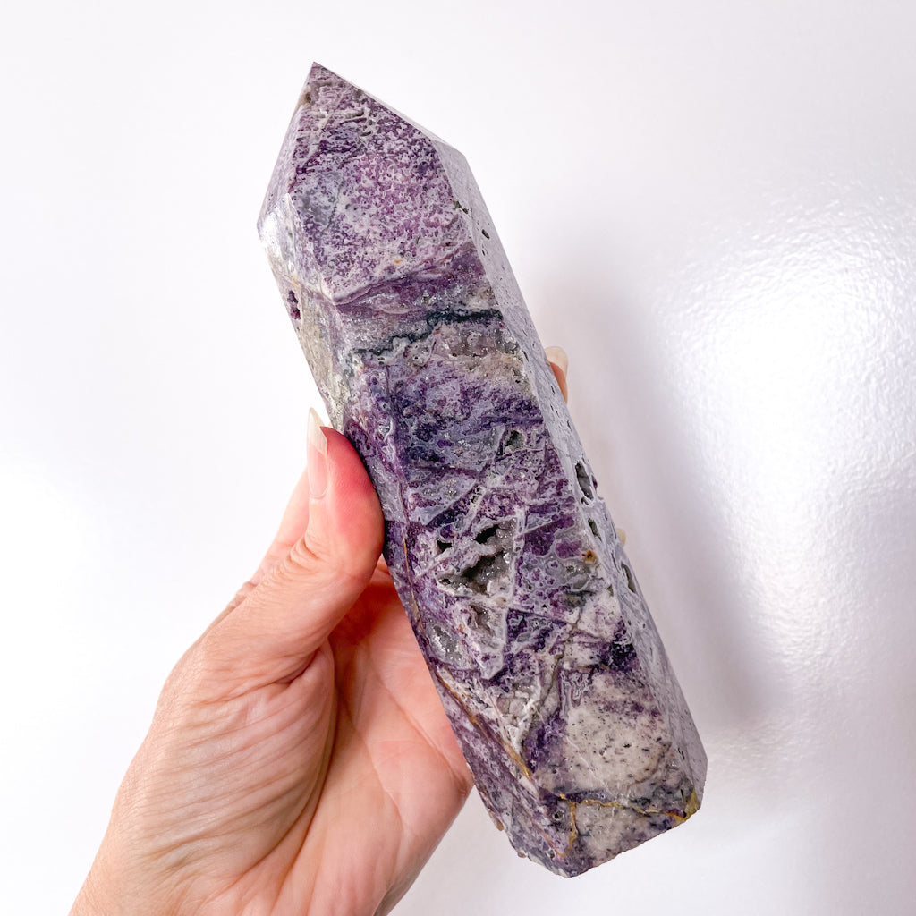 Purple Fluorite + druzy sphalerite crystal generator tower XL 18cm